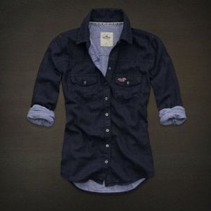 Hollister Navy Button Up Shirt